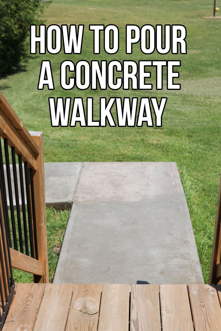 a wooden bench sitting on top of a grass covered field next to a park with the words how to pour a concrete walk way