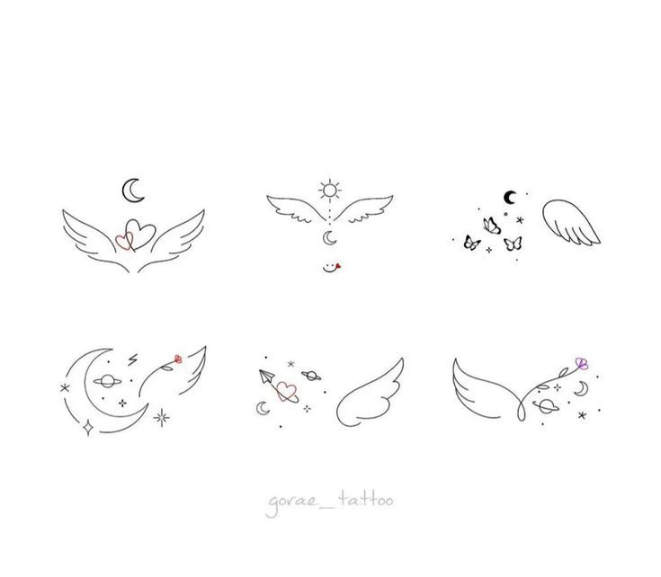 six different types of tattoos with stars and crescents on the back of their wings