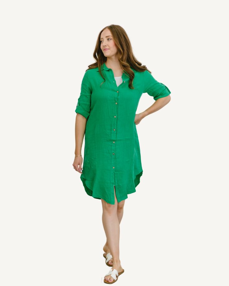 This dress is dress is so classy! It can be a dress, a tunic with leggings, or as a jacket Spring Button-up Shift Shirt Dress, Green Tunic For Spring Daywear, Casual Fall Mini Dress, Mid-length, Casual Mid-length Mini Dress For Fall, Casual Green Mid-length Mini Dress, Casual Mid-length Green Mini Dress, Spring Workwear Tunic With Buttons, Spring Shift Shirt Dress For Daywear, Spring Daywear Shift Shirt Dress