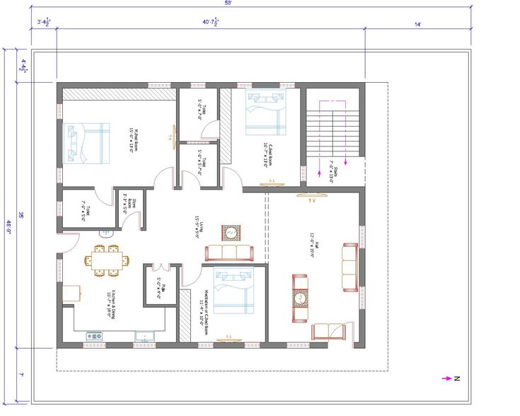 the floor plan for a small house with two bedroom and living room in one area