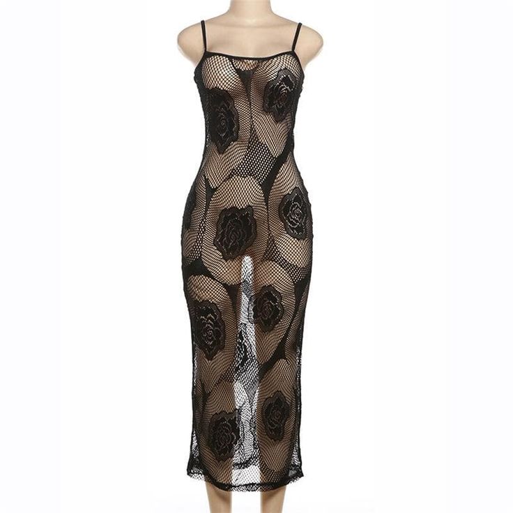 Please refer to our sizing chart for a guideline when choosing a size. 5 business days order processing time. 90% polyester 10% spandex Knee-length Mesh Dress For Night Out, Black Mesh Knee-length Dress, Spring Bodycon Mesh Dress With Spaghetti Straps, Black Knee-length Mesh Dress, Spring Season Mesh Dress With Spaghetti Straps, Sheer Sleeveless Bodycon Midi Dress, Sleeveless Sheer Bodycon Midi Dress, Sheer Midi Beach Dress, Mesh Spaghetti Strap Dress For Night Out