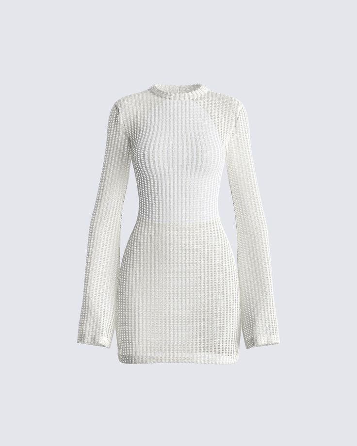 Sometimes less is more 🤍 This ivory mini dress is the perfect simple, yet chic look to dress up or down. Made from open knit fabric, and complete with a mock neck, long sleeves, a bodycon style, open back detail, and center back neck buttons 😌

Leave little to the imagination -- dress is sheer & undergarments are not included 👀 White Background Outfit, Doctor Odyssey, Ivory Mini Dress, Amazon Orders, Bodycon Style, Cowgirl Outfits, Bodycon Fashion, White Jersey, Ruffle Shorts