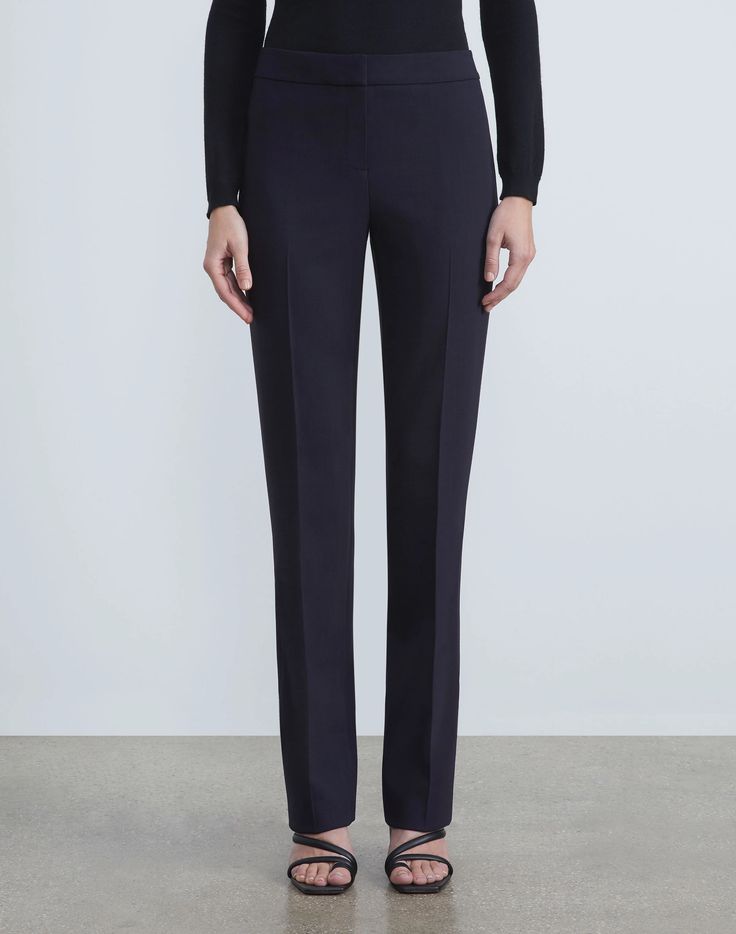 Double Face Wool Barrow Pant | Lafayette 148 New York Elegant Straight Pants For Formal Occasions, Elegant Pants With Pressed Crease And Straight Silhouette, Elegant Straight Silhouette Pants With Pressed Crease, Elegant Straight Pants With Pressed Crease, Office Bottoms With Concealed Placket And Straight Silhouette, Elegant Straight Business Bottoms, Elegant Straight Pants For Business, Elegant Straight Bottoms For Business, Elegant Straight Formal Bottoms