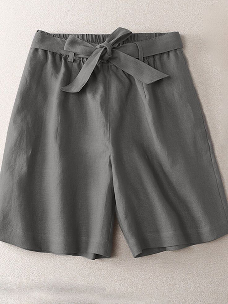 Solid Casual Wide Leg Shorts with Belt for Women Knee-length Bottoms For Beach, Knee-length Bottoms With Elastic Waistband For Vacation, Spring Tie Waist Knee-length Bottoms, Spring Knee-length Bottoms With Tie Waist, Knee-length Bottoms With Tie Waist For Summer, Summer Knee-length Bottoms With Tie Waist, Shorts With Belt, Wide Leg Shorts, Singapore Malaysia