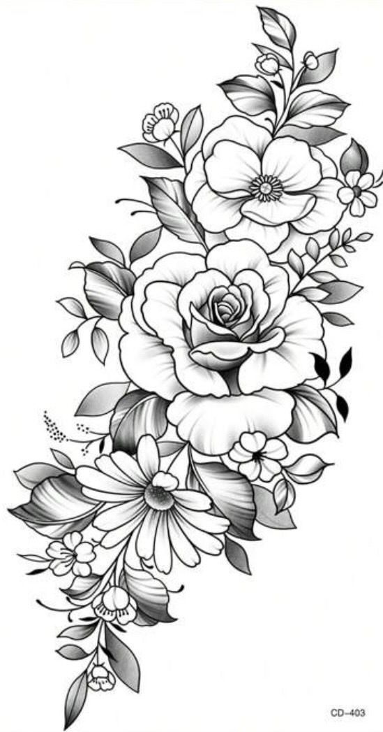 a black and white flower tattoo design