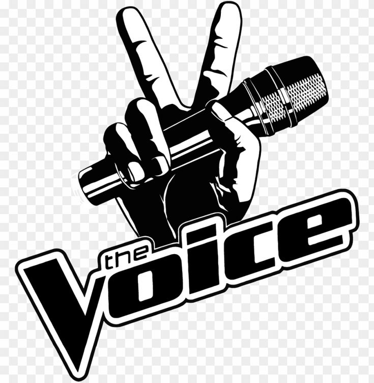 the voice logo with two fingers up in the air and one hand holding a microphone