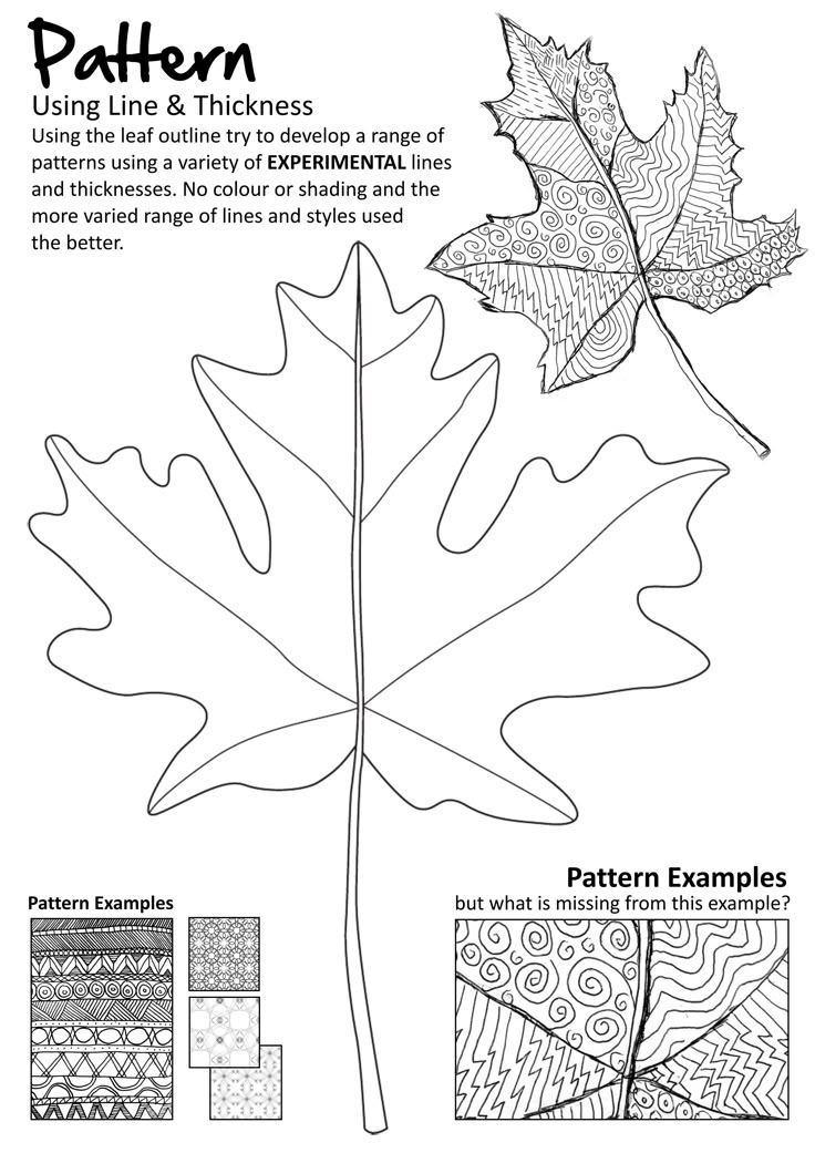 an image of a leaf with different patterns on it and the words pattern written in black ink