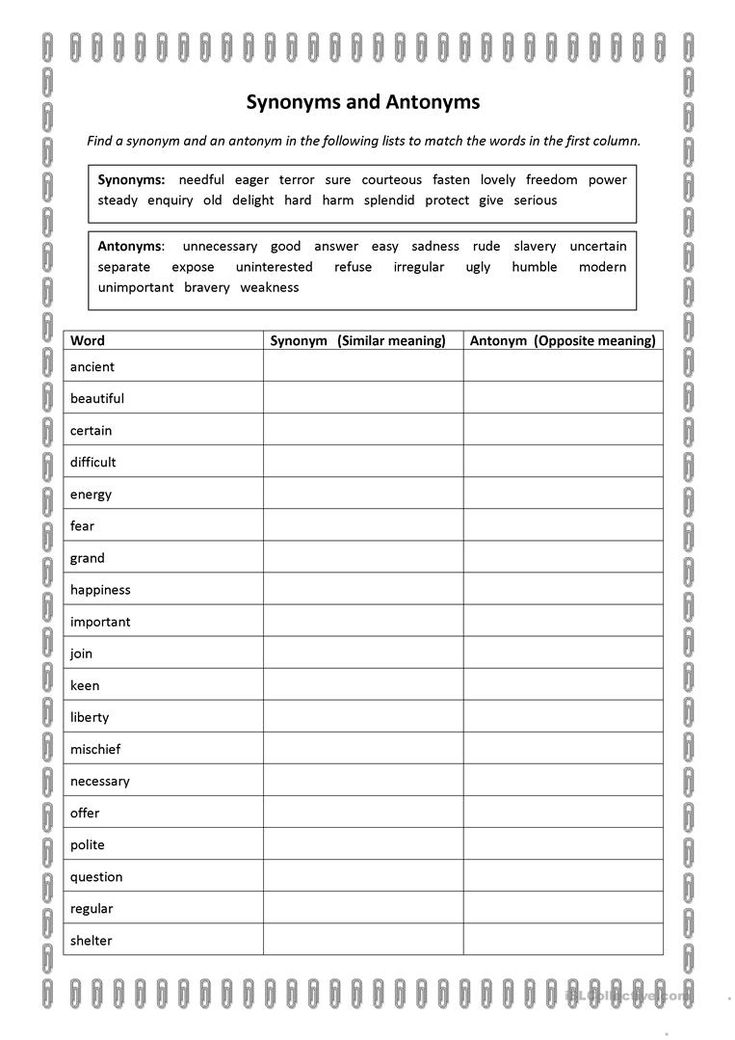 a worksheet with the words antonys and antonys written in black ink