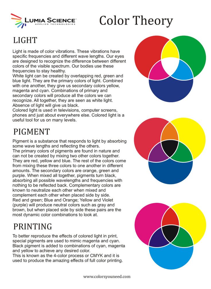 the color theory for an art project is shown in this brochure, which includes four