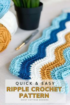 a crochet pattern with the words quick and easy ripple crochet written on it