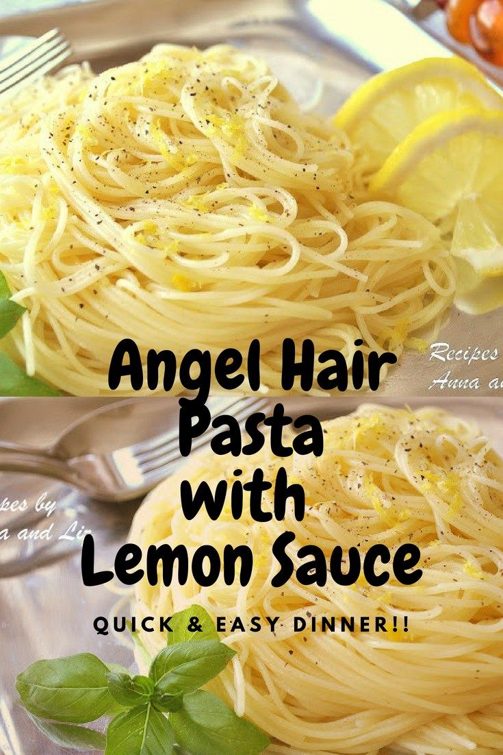 angel hair pasta with lemon sauce is on a glass plate and next to a fork