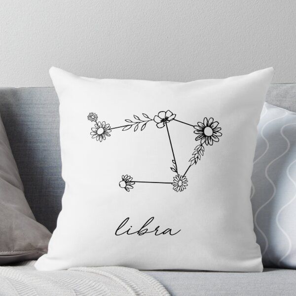 the zodiac sign libra with daisies and flowers on it is shown in black ink