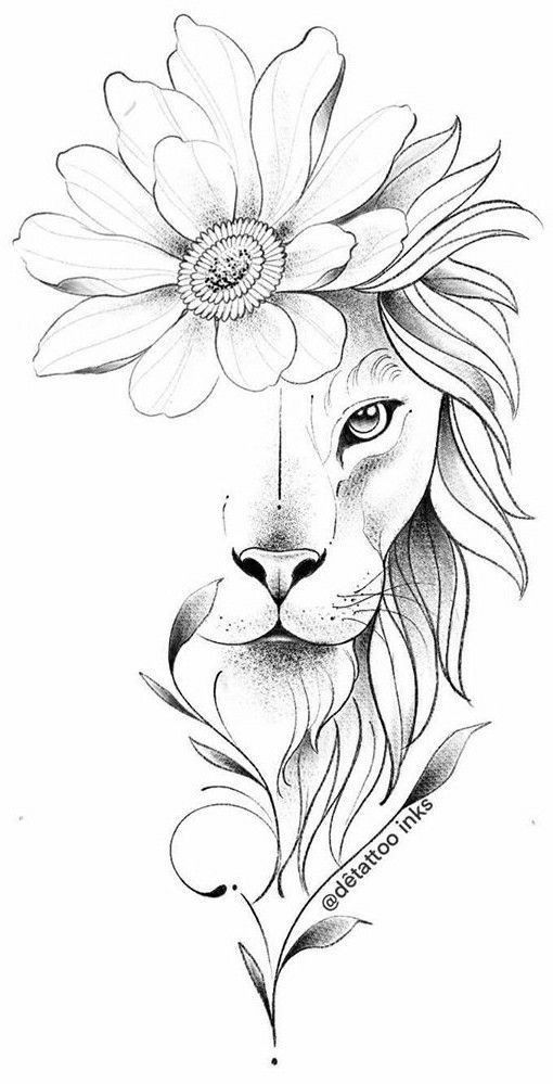 a lion with a flower on its head and the word love is written below it