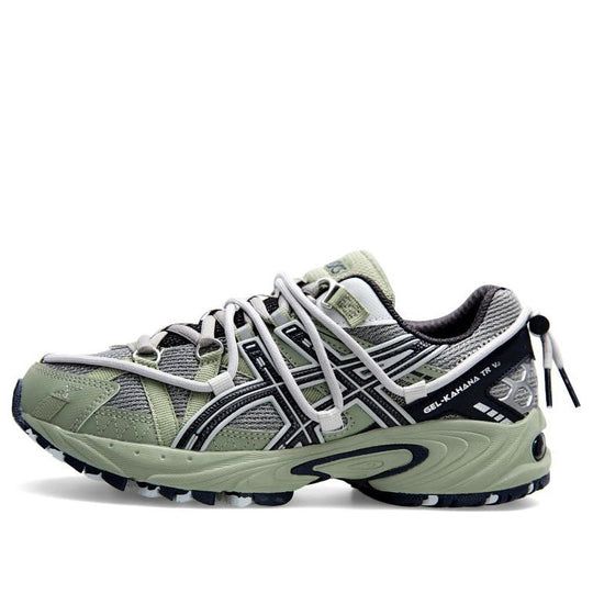 ASICS Gel-Kahana TR V2 'Green Grey' 1203A259-300 - KICKS CREW Green Lace-up Running Shoes With Air Cushioning, Functional Green Sneakers For Streetwear, Green Functional Sneakers For Streetwear, Asics Low-top Sneakers With Air Cushioning, Asics Functional Lace-up Trail Running Shoes, Green Slip-on Running Sneakers, Sporty Slip-on Walking Shoes For Streetwear, Asics Dynamic Sneakers With Air Cushioning, Asics Sneakers With Air Cushioning