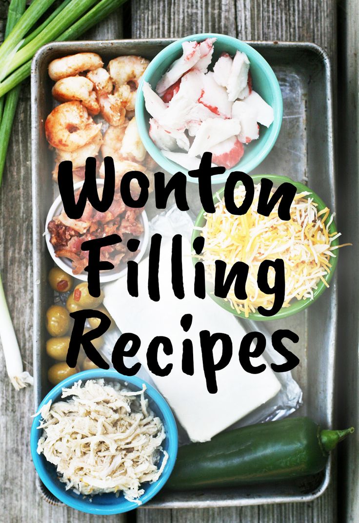 the words wonton filling recipes are in front of some vegetables and other food items