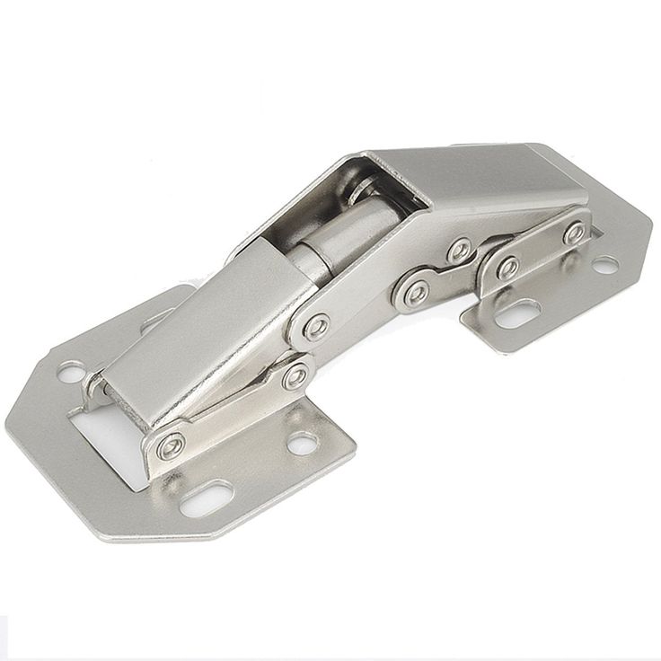 a pair of stainless steel door hinges on a white background