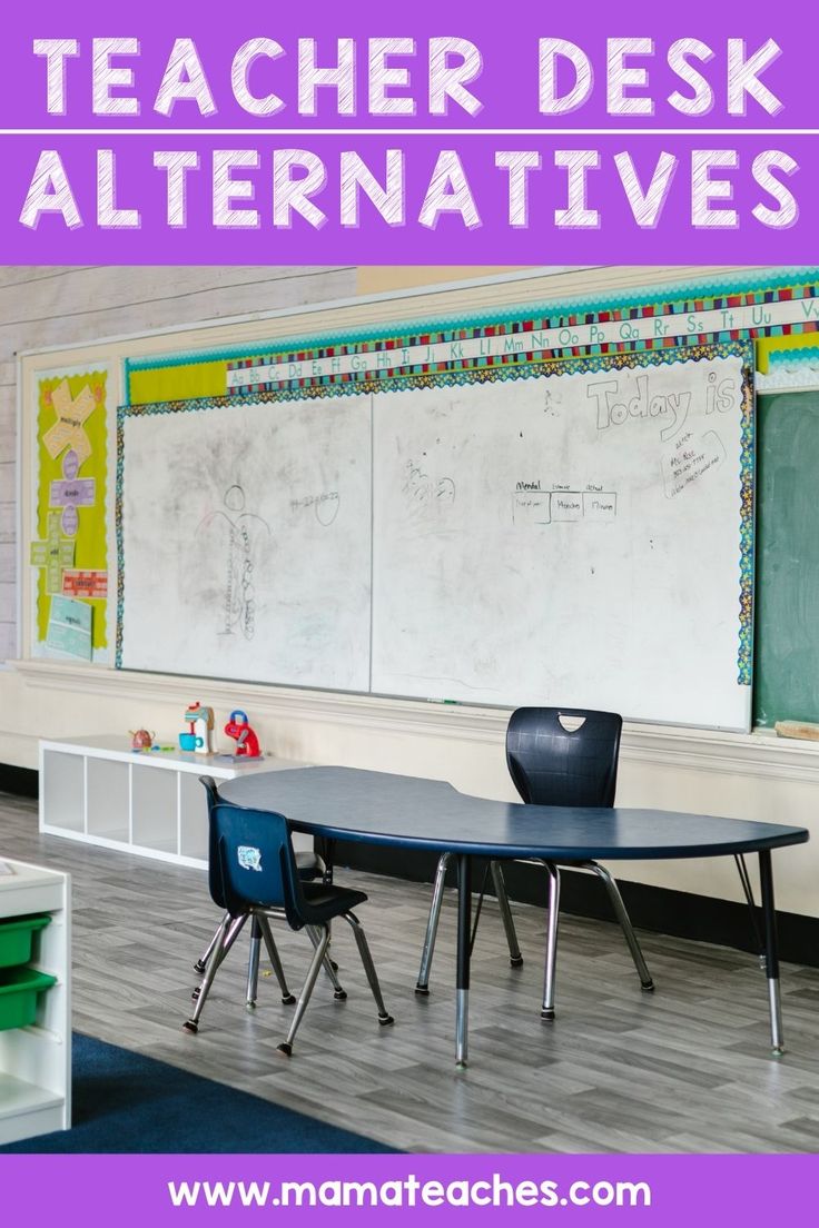 a classroom with desks and chalkboards on the wall that says teacher desk alternatives