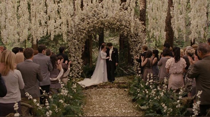 a couple getting married in front of an outdoor ceremony