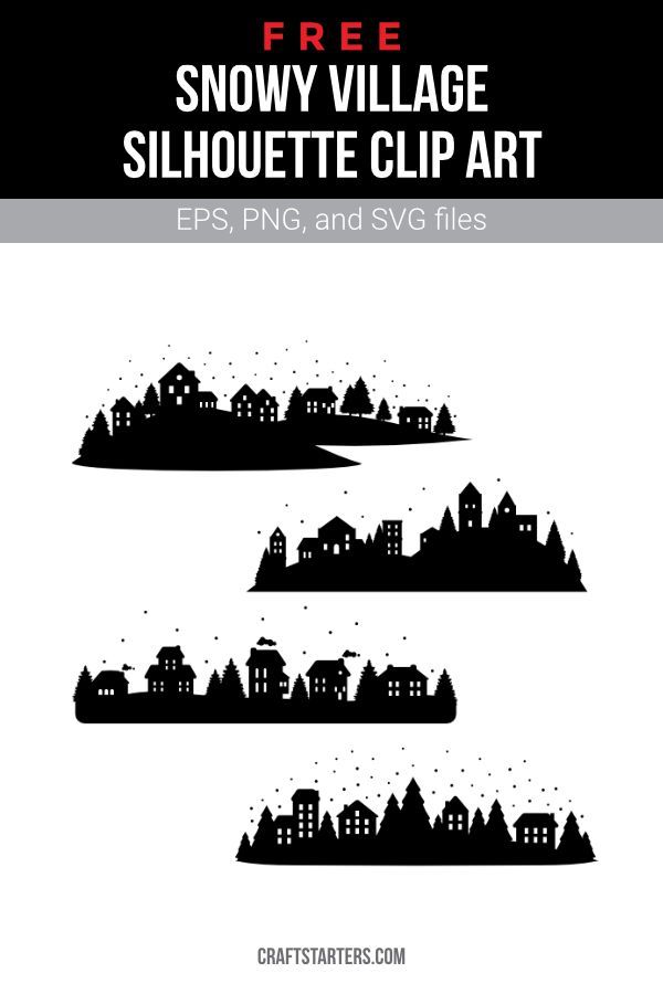 snow village silhouette clip art for eps, png and svg files