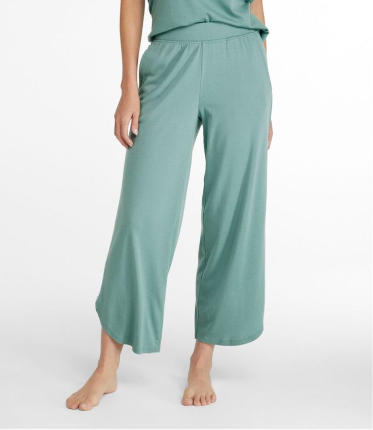 Women's Restorative Sleepwear Sleep Pants | Pajamas & Nightgowns at L.L.Bean Casual Wide Leg Sleepwear For Spring, Summer Sleep Bottoms With Elastic Waistband, Comfortable Green Lounge Bottoms, Comfortable Elastic Waistband Pants For Pajama Party, Comfortable Green Lounging Bottoms, Comfortable Wide Leg Yoga Pants For Loungewear, Comfortable Pants With Elastic Waistband For Pajama Party, Wide Leg Sleepwear With Elastic Waistband, Green Relaxed Fit Sleepwear With Elastic Waistband