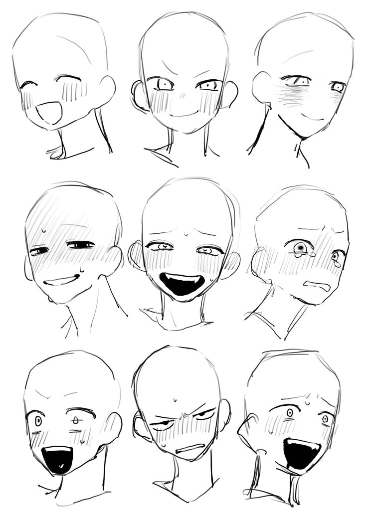 an image of various facial expressions in the style of avatars, with different faces and hair