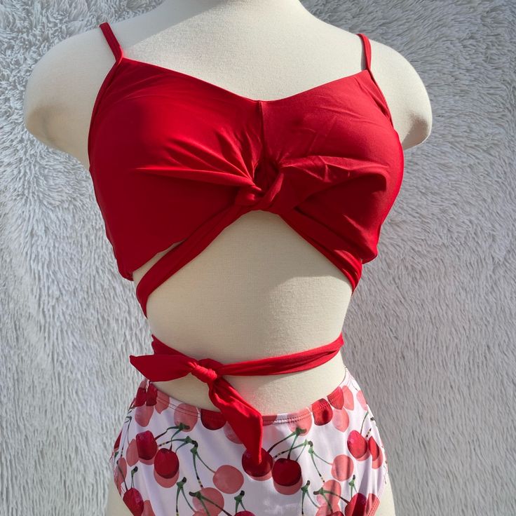 Brand New Bikini Set Size Large Cherry Logo Red/White Colors Shekini Brand Xl#B84 Red Cherry Print Swimwear For Beach, Red Cherry Print Swimwear For Spring, Red Cherry Print Swimwear, Red Cherry Print Swimwear For The Beach, Red Cherry Print Swimwear For Summer, Red Tops For Poolside And Beach Season, Red Beach Season Top For Poolside, Red Top For Poolside And Beach Season, Red Beachwear Tops For Poolside