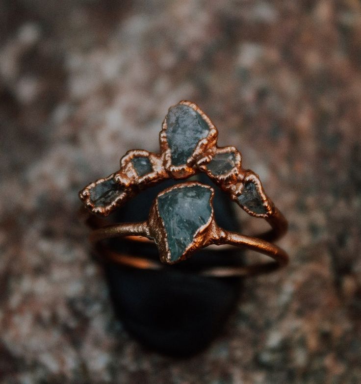 Luxury Nature-inspired Electroformed Jewelry, Pyrite Engagement Ring, Raw Stone Engagement Rings, Raw Aquamarine, Raw Stone Ring, Cute Engagement Rings, Future Engagement Rings, Copper Ring, Jewelry Picture