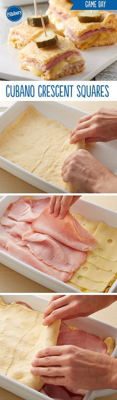 the process of making cuban cheese and ham squares