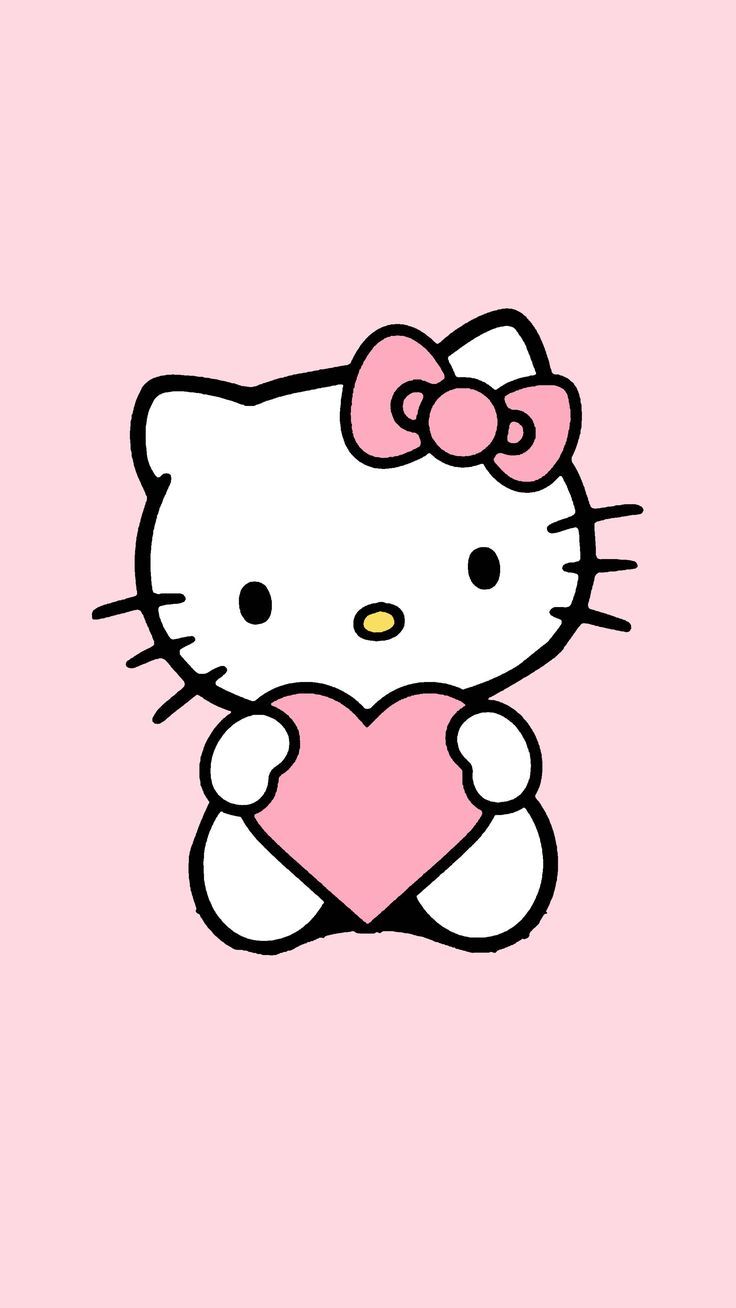 hello kitty holding a heart on a pink background