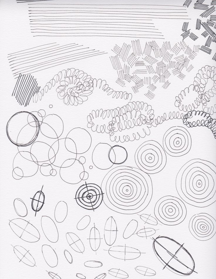 an abstract drawing on paper with lines and circles in the middle, surrounded by flowers