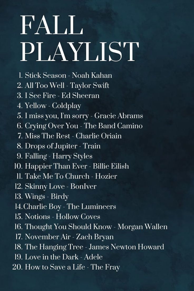 the fall playlist is shown in black and white