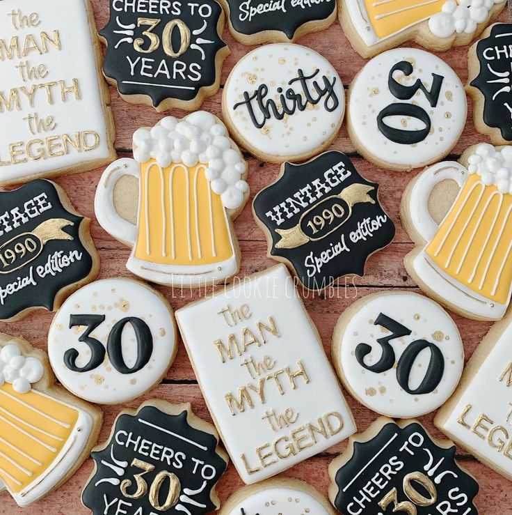 decorated cookies with beer and 50th birthday decorations