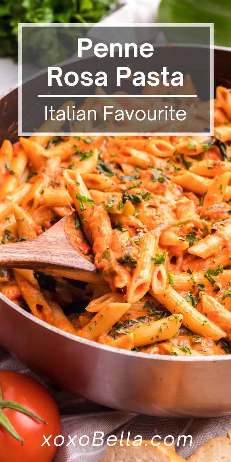 a pan filled with pasta and topped with parsley