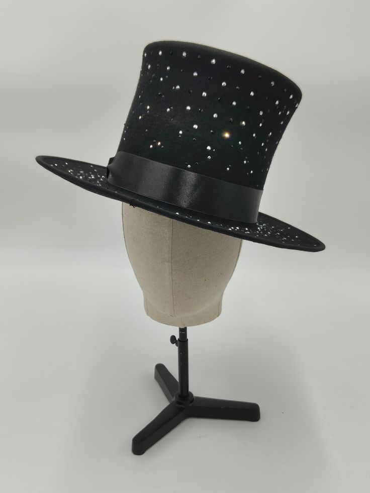 Here is the much awaited Top Hat available in different colors, black, red, pink and green etc. With or without rhinestones. and trimmed with a matching satin ribbon. Winter Party Top Hat With Flat Brim, Flat Brim Top Hat For Winter Party, Winter Party Top Hat With Curved Brim, Party Winter Mini Hat With Flat Brim, Adjustable Hats For Carnival Evening, Adjustable Hats For Evening Carnival, Adjustable Hat For Evening Carnival, Adjustable Evening Hat For Carnival, Winter Party Top Hat With Short Brim