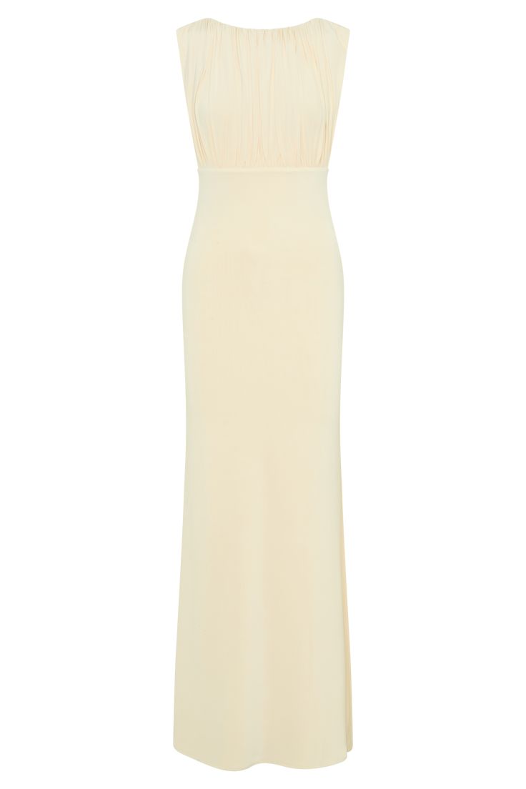 Understated glamour. The MALIA Slinky Ruched Maxi Dress is a masterclass in elegant design. Featuring a sophisticated boat neckline and daring open back, this bodycon dress flatters your silhouette with gathering detail at the bust. The fishtail hem adds a touch of drama, creating a graceful flow with every step. Fully lined for a smooth finish, Malia is the epitome of refined style. Meshki Maxi Dress, Meshki White Dress, Meshki Joslyn Dress, Meshki Ezra Dress, Meshki Dresses White, Capsule Wardrobe Accessories, Capsule Wardrobe Basics, Understated Glamour, Ruched Maxi Dress