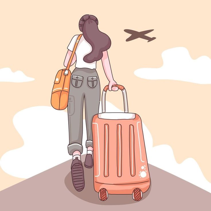 a woman is walking with her suitcase and looking at an airplane in the sky behind her