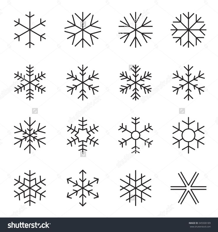 snowflakes are drawn in different styles and sizes on a white background stock photo