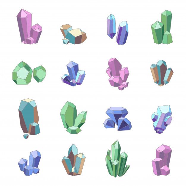 many different shapes and sizes of crystals