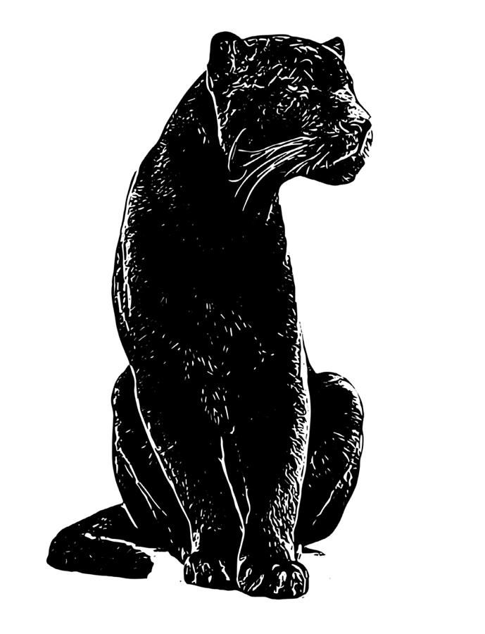 a black and white drawing of a cat sitting on the ground with its eyes closed