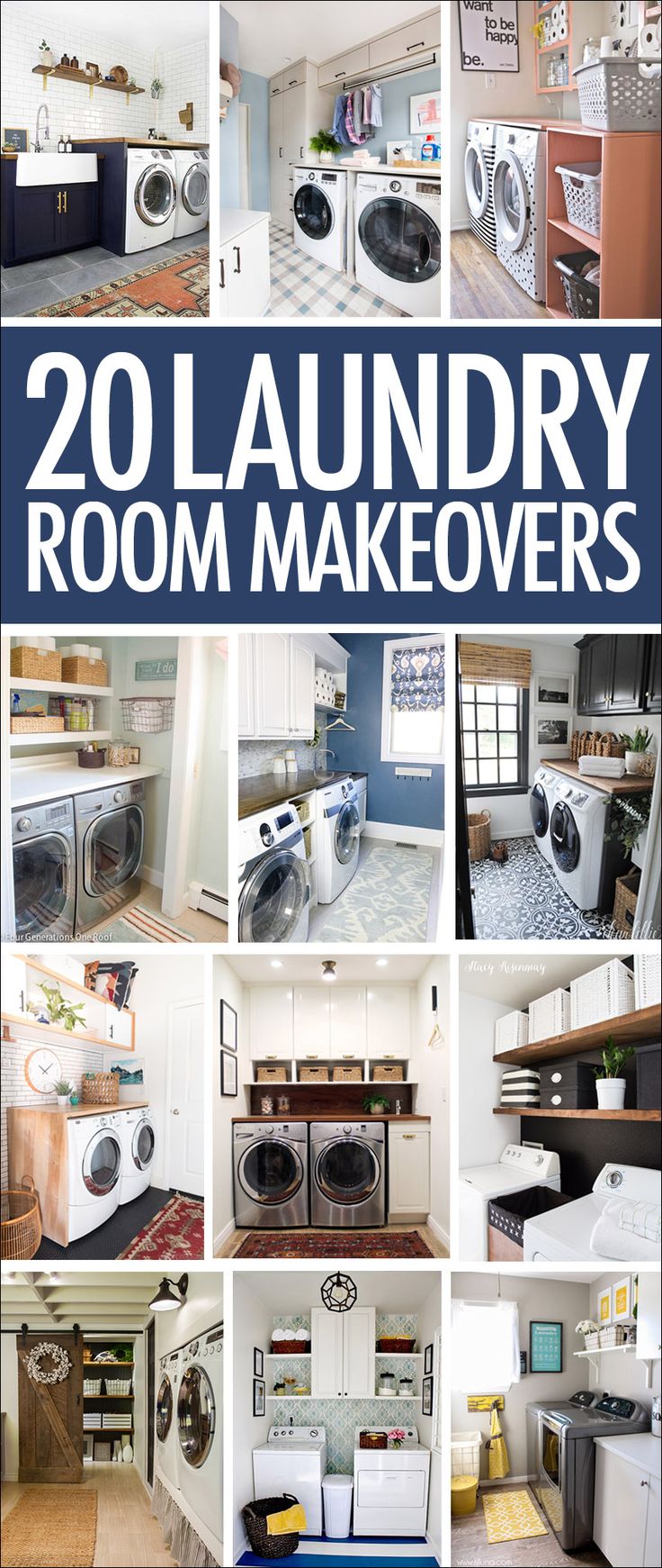 there are many pictures of laundry room makeovers in this collage with the words, 20 laundry room makeovers