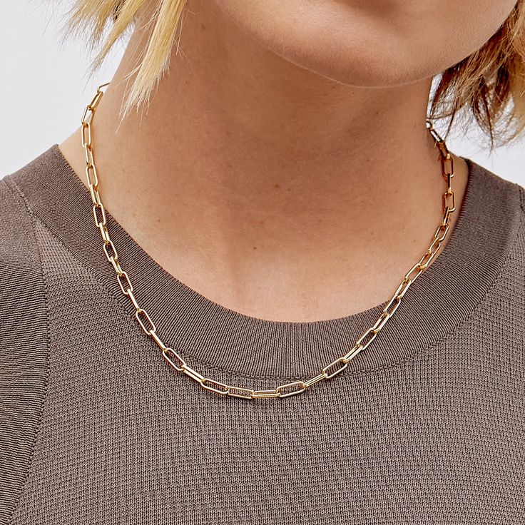 gorjana Jewelry | Parker Necklace Chic Metal Chain Necklace With Cable Chain, Chic Metal Cable Chain Necklace, Chic Metal Link Necklace, Chic Oval Link Metal Necklace, Chic Metal Necklaces With Rectangular Links, Chic Lariat Chain Necklace, Everyday Toggle Necklace With Chunky Oval Link, Modern Long Chain Necklace, Chic Metal Oval Link Necklace