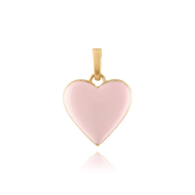 Amour du Soleil is a two-sided charm. Luscious, puffy enamel on one side. The flip side is solid gold with an engraved star with one diamond set in the center. The removable bale attaches to any of your favorite chains, necklaces or bracelets. Heart measures 5/8” x 5/8” Diamond 0.12 ctw