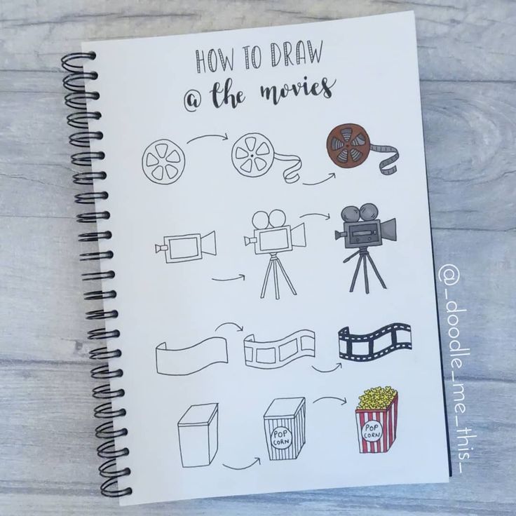 a notebook with drawings on it and the words how to draw at the movies