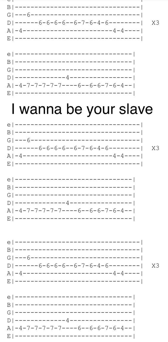 the words i wanna be your slave are written in black and white on a sheet of paper