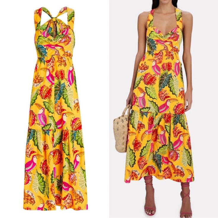 The Details Are Exquisite And The Print Will Guarantee You Compliments Never Worn, Tag Still Attached Comes With Original Bow Material (Removable) Originally $300 Yellow Casual Maxi Dress With Tropical Print, Casual Yellow Maxi Dress With Tropical Print, Yellow Tropical Print Maxi Dress For Beach, Yellow Tropical Print Maxi Dress For The Beach, Yellow Tropical Print Maxi Dress, Yellow Tropical Maxi Dress For Summer, Yellow Maxi Dress With Tropical Print, Yellow Tropical Maxi Dress For The Beach, Yellow Tropical Print Dress For Beach