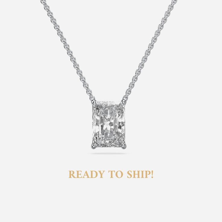 Ready to Ship! Timeless Elegance: Radiant Cut Lab Grown Diamond Pendant & Necklace  This stunning Necklace showcases a brilliant Radiant cut, lab-grown diamond, nestled securely in a modern Prong setting. Crafted in gleaming 14K white gold, it offers a touch of sophisticated sparkle to any outfit. ✨ Diamond Details ✨ ↦ Shape: Radiant ↦ Setting: Prong  ↦ Color: F/G ↦ Clarity: VS1/2 ↦ Total Carat Weight: 0.25 CT To 2 CT ↦ Certification: Elista Authenticate Certificate ↦ Making Process: Handmade - Wedding Fine Jewelry Solitaire Baguette-cut Necklace, Baguette Cut Solitaire Necklace For Wedding, Classic Baguette Cut Necklace For Wedding, Wedding Jewelry With Radiant Cut Diamond, Oval Solitaire Necklace For Wedding, Silver Baguette-cut Diamond Necklace For Wedding, White Emerald Cut Diamond Necklace For Formal Occasion, Radiant Cut Diamond Wedding Jewelry, Timeless Diamond Cut Bridal Necklace For Anniversary