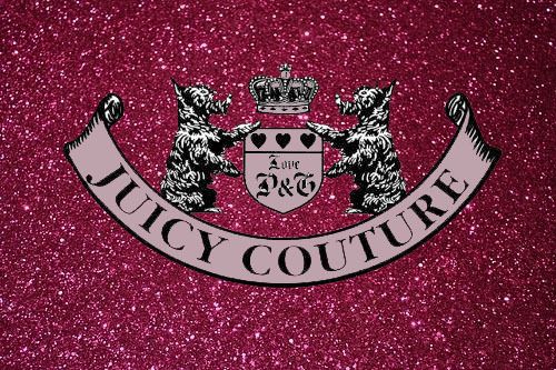 the logo for juicy couture on a pink glitter background