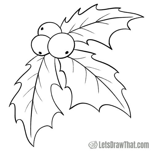 Black pen drawing of holly leaves and berries Draw Holly Leaves, Easy Santa Drawing, Snowflake Making, Easy Christmas Drawings, Xmas Drawing, Christmas Sketch, Candle Drawing, Holly Leaves And Berries, Christmas Leaves