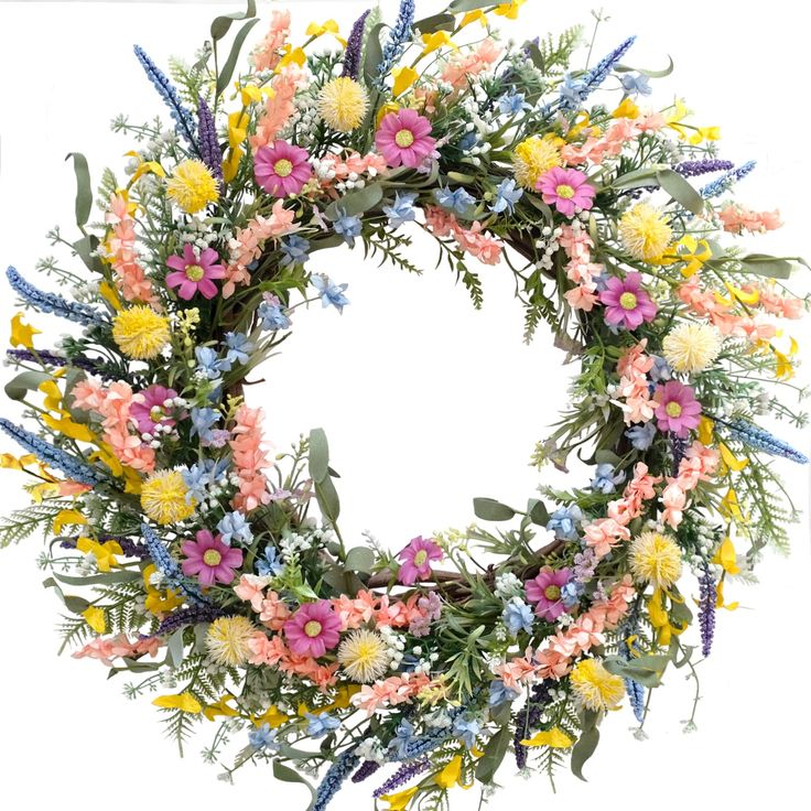 a wreath with flowers and greenery on it