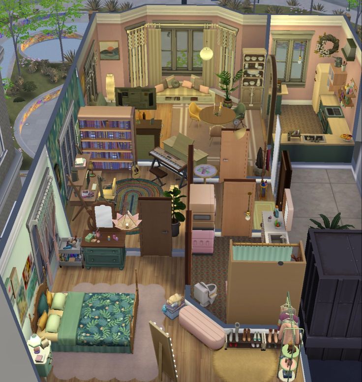 an aerial view of a living room and bedroom area in the game simplorama